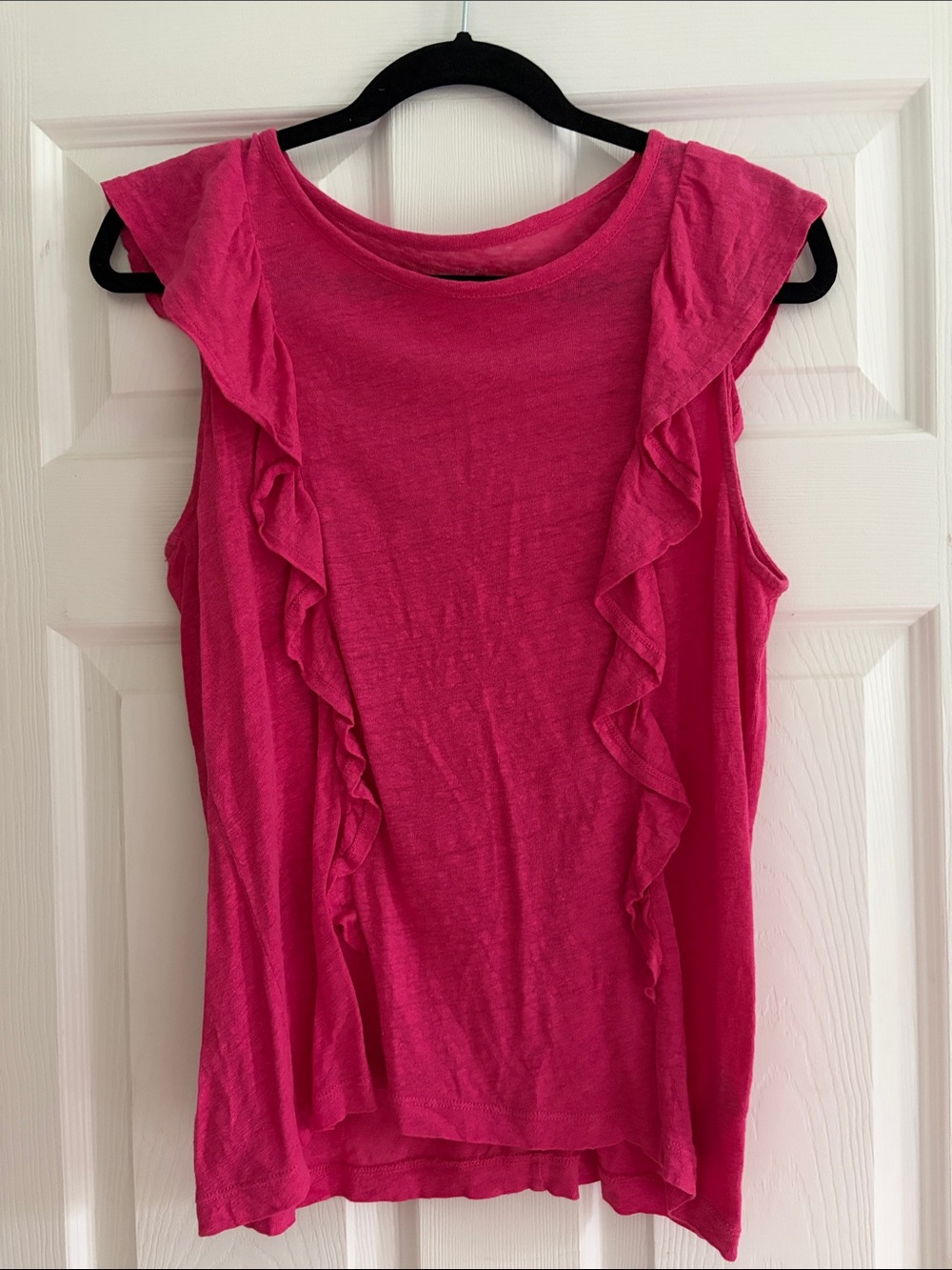 100% Linen J. Crew Hot Pink Ruffle Sleeveless Top